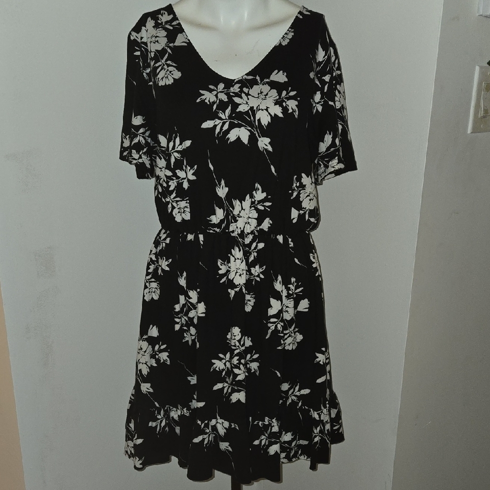 Floral Black and White Dress